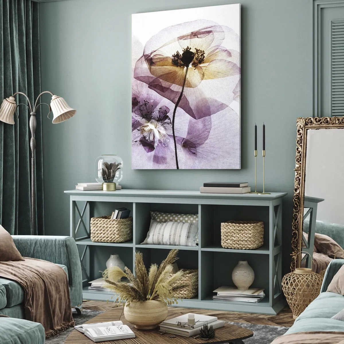 Quadro su tela - Stampe su Tela - Delicati fiori trasparenti in tonalità pastello - 50x70cm - Fiori trasparenti - Decorazione murale moderna per soggiorno e camera da letto ARTTOR