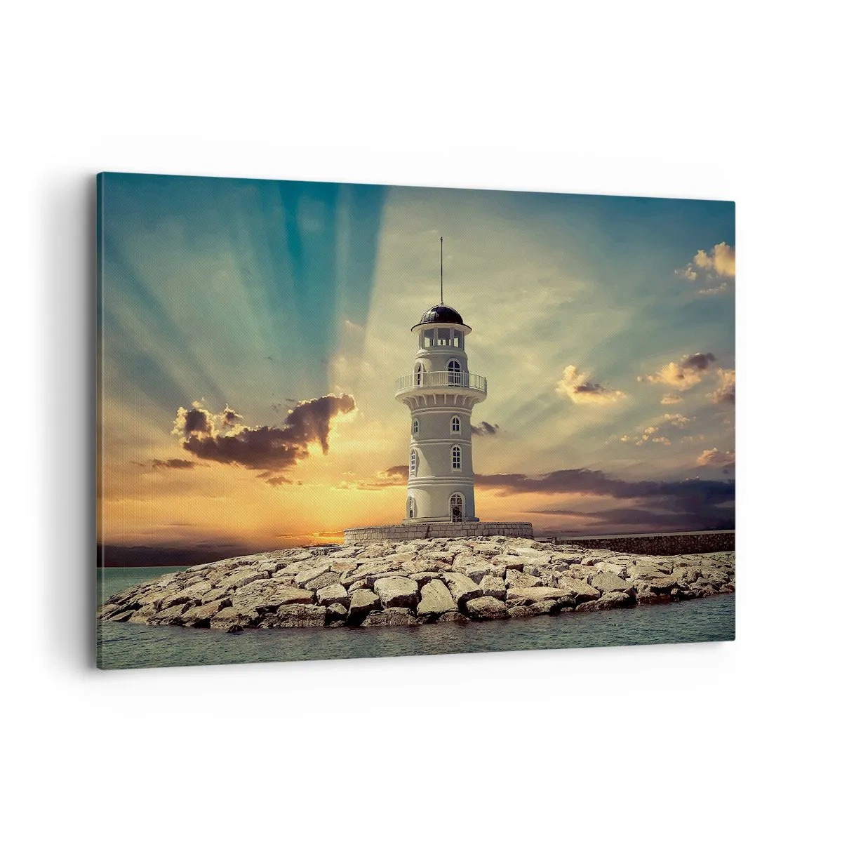 Quadro su tela - Stampe su Tela - Un faro al tramonto contro il cielo - 100x70cm - Luce - Bontà - Bellezza - Decorazione murale moderna per soggiorno e camera da letto ARTTOR