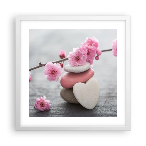Poster in cornice bianca - Serenità con fiori di ciliegio - 40x40 cm