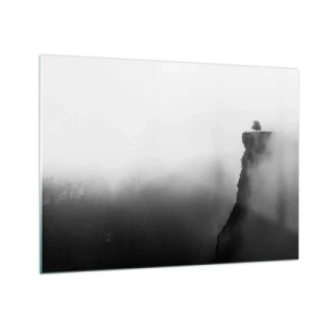 Quadro su vetro - Un albero solitario sul bordo di una scogliera nella fitta nebbia - 70x50cm - Al confine del mondo - Decorazione murale moderna per soggiorno e camera da letto ARTTOR