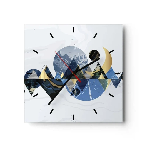 Orologio da parete - Orologio in Vetro - Motivi geometrici astratti con motivi montani - 30x30cm - Paesaggio geometrico - Decorazione murale moderna per soggiorno e camera da letto ARTTOR
