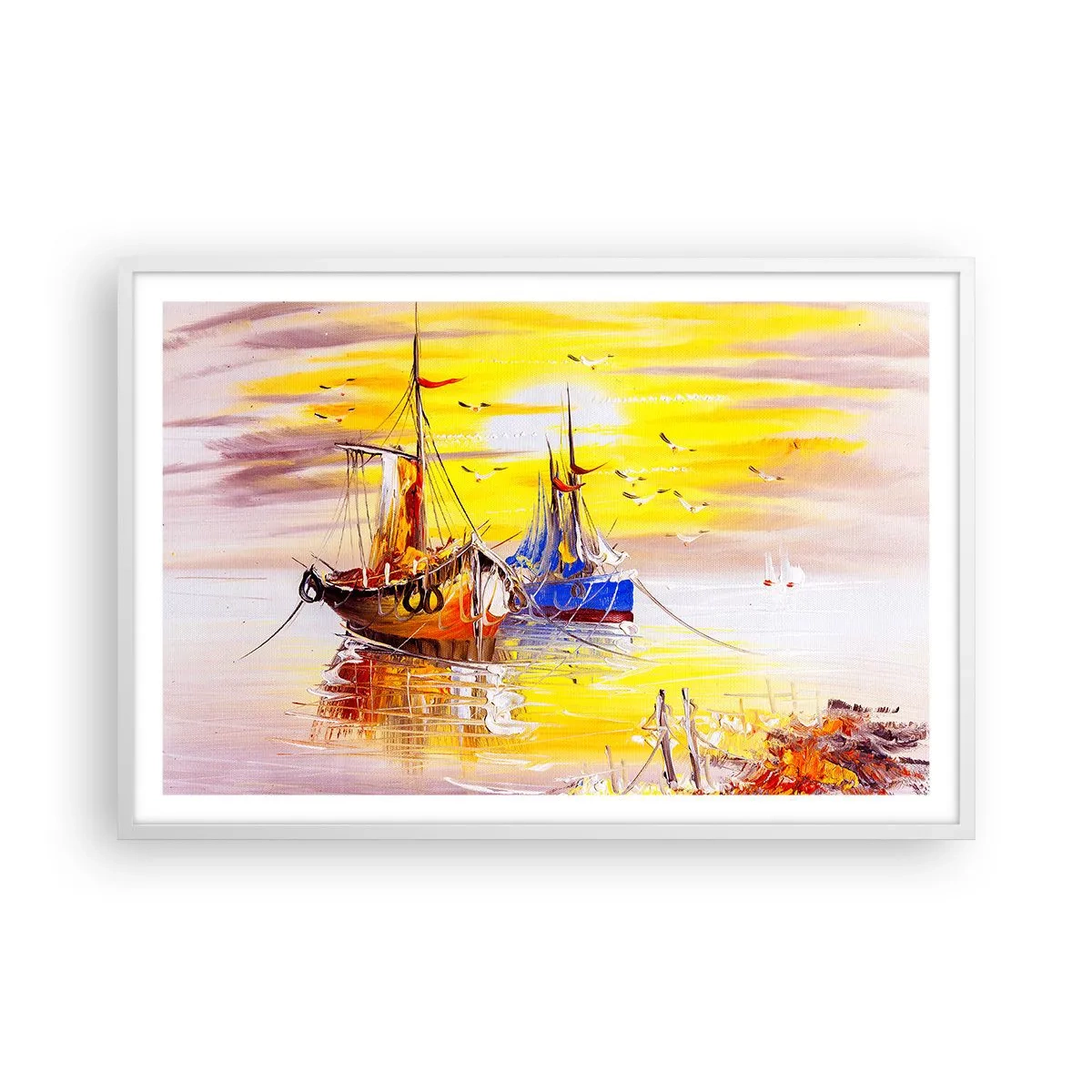 Poster in cornice bianca - Meritato riposo nel porto - 91x61 cm