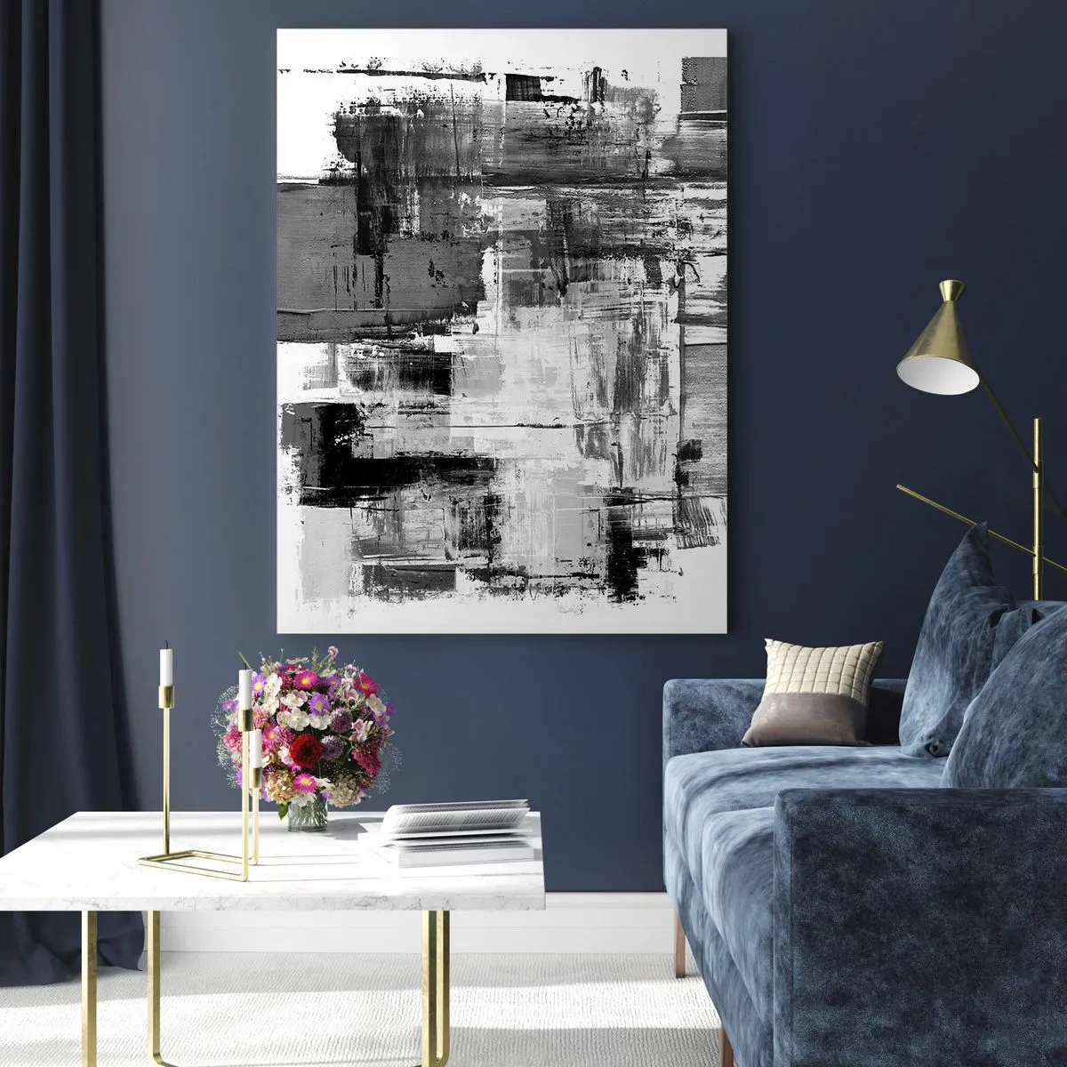 Quadro su vetro - Composizione astratta in nero, bianco e grigio - 80x120cm - Il grigio è bello - Decorazione murale moderna per soggiorno e camera da letto ARTTOR