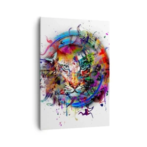 Quadro su tela - Stampe su Tela - Ritratto colorato di un leone in stile astratto - 70x100cm - Si nasconde dietro un velo arcobaleno - Decorazione murale moderna per soggiorno e camera da letto ARTTOR