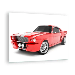 Quadro su vetro - Auto sportiva classica Mustang rossa - 70x50cm - Mustang veloce come il vento - Decorazione murale moderna per soggiorno e camera da letto ARTTOR