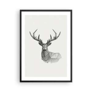 Poster in cornice nera - Silhouette geometrica di un cervo in stile bianco e nero - 50x70cm - Cervo in stile cubista - Decorazione murale moderna per soggiorno e camera da letto ARTTOR