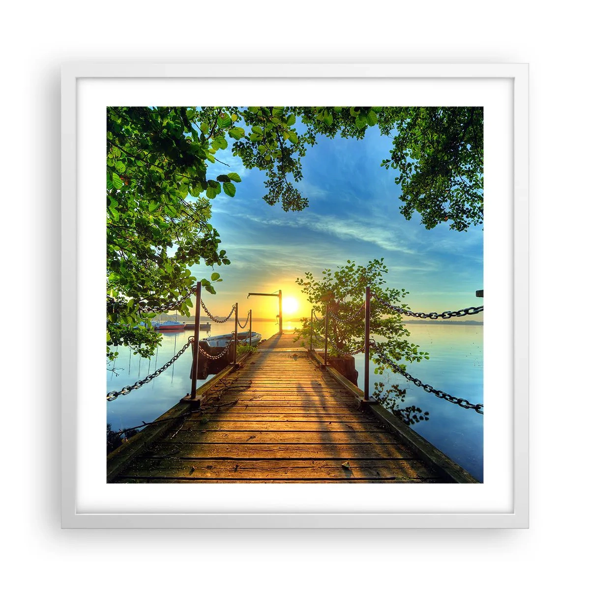 Poster in cornice bianca - Tramonto sul lago - 50x50 cm
