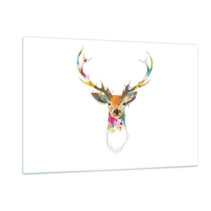 Quadro su vetro - Silhouette colorata di un cervo su sfondo bianco in stile astratto - 120x80cm - Mite cerbiatto immerso nel colore - Decorazione murale moderna per soggiorno e camera da letto ARTTOR