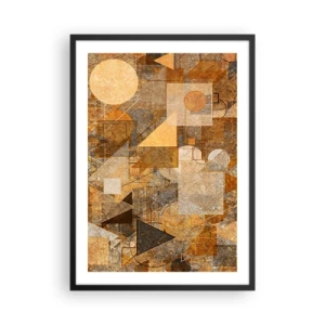 Poster in cornice nera - Composizione geometrica astratta nei toni del marrone e dell'arancione - 50x70cm - Studio cubista in marrone - Decorazione murale moderna per soggiorno e camera da letto ARTTOR