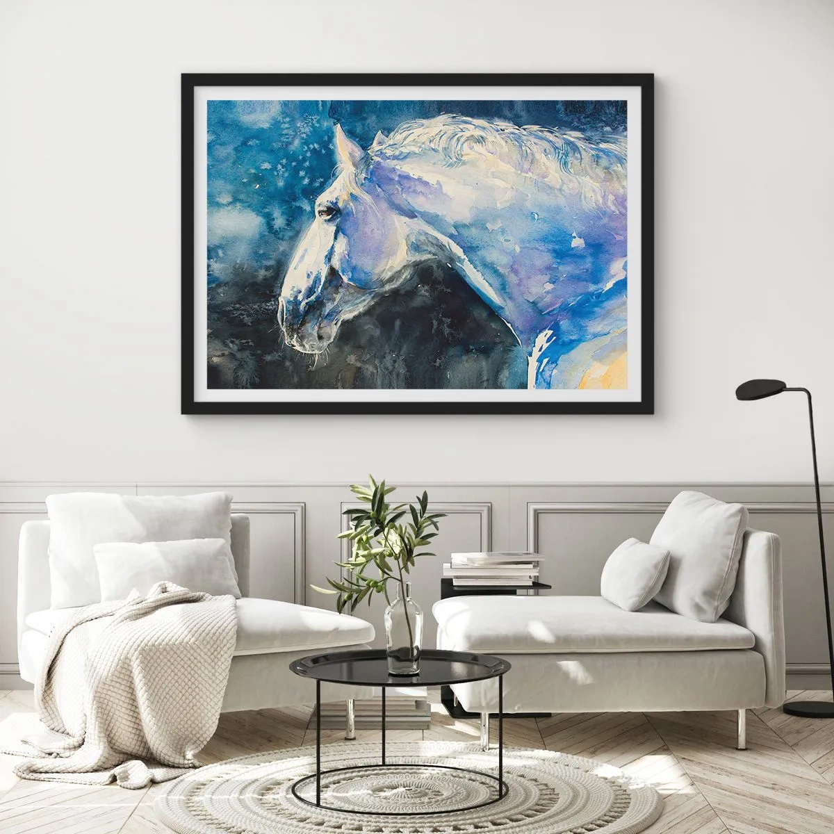 Poster in cornice nera - Ritratto in luce blu - 50x40 cm