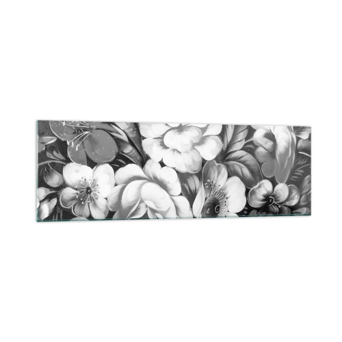 Quadro su vetro - Fiori bianchi e neri in una composizione classica ed elegante - 160x50cm - Belli anche in grigio - Decorazione murale moderna per soggiorno e camera da letto ARTTOR