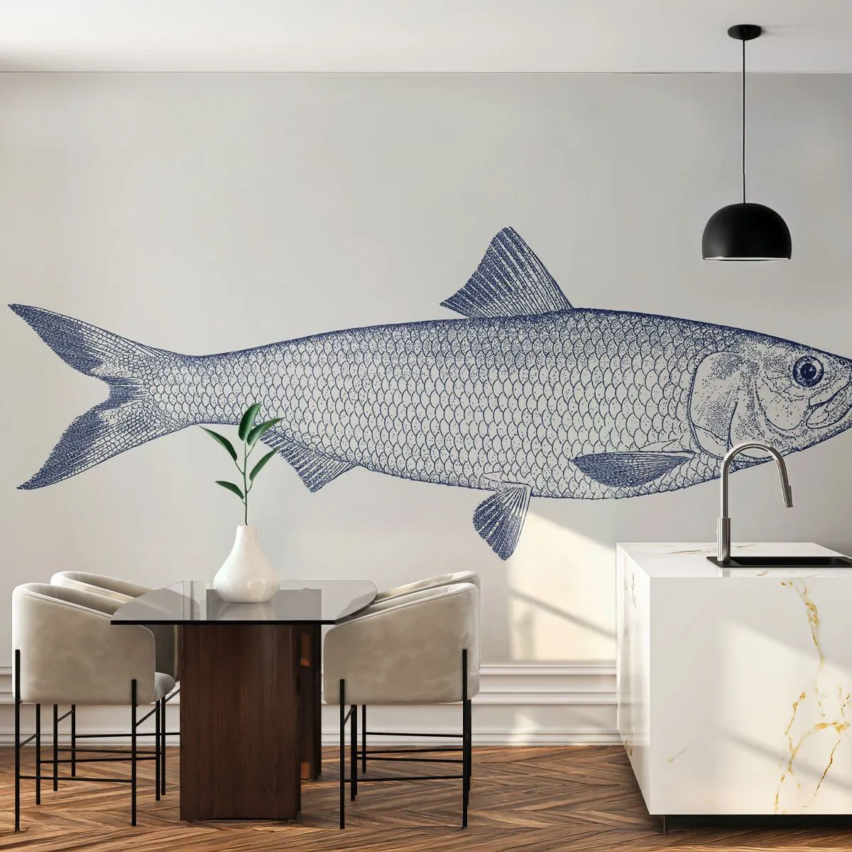 Fotomurali Autoadesivo Deluxe Sticker - Un saluto dai mari del nord - Pescare, Animale marino, Stile balneare - 250x175 cm