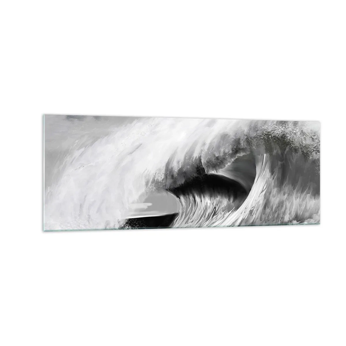 Quadro su vetro - Onda oceanica spettacolare in monocromia - 140x50cm - La furia dell'oceano - Decorazione murale moderna per soggiorno e camera da letto ARTTOR