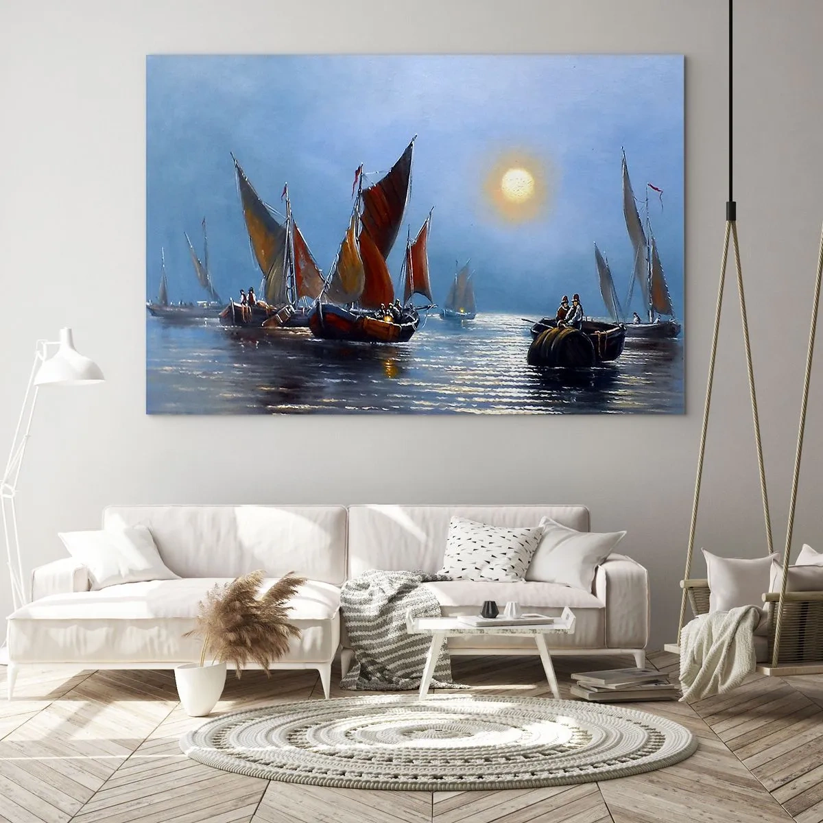Quadro su vetro - Pesca notturna - 120x80cm - Pesca notturna - Decorazione murale moderna per soggiorno e camera da letto ARTTOR