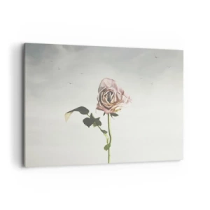 Quadro su tela - Stampe su Tela - Una rosa delicata contro un cielo luminoso con uccelli che volano - 120x80cm - Il benvenuto alla primavera - Decorazione murale moderna per soggiorno e camera da letto ARTTOR