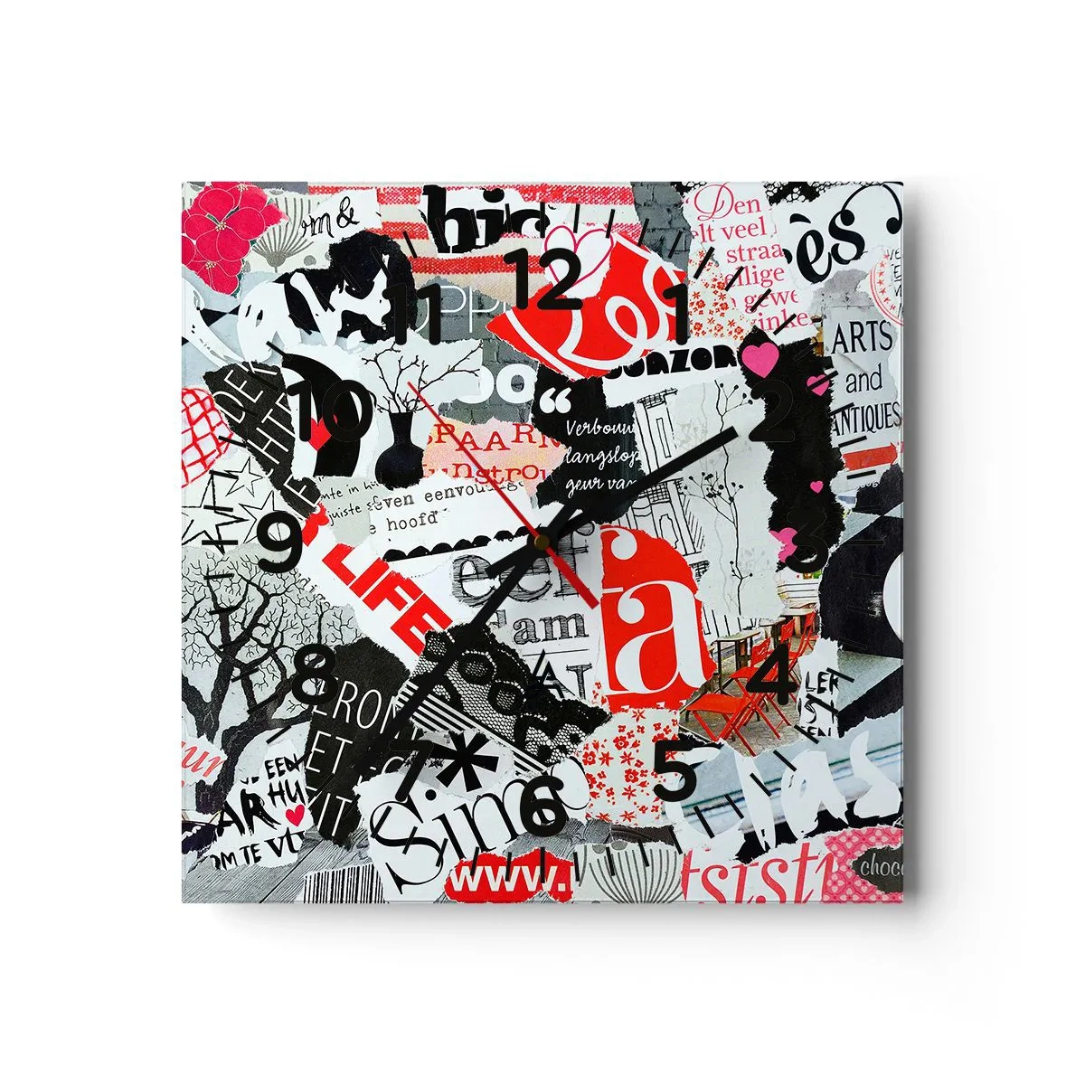 Orologio da parete - Orologio in Vetro - Collage hipster - 30x30 cm