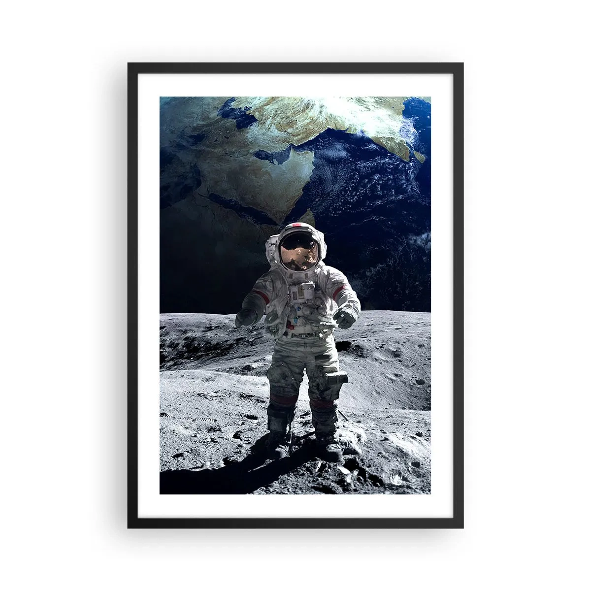 Poster in cornice nera - Astronauta sulla superficie della luna - 50x70cm - Saluti dalla luna - Decorazione murale moderna per soggiorno e camera da letto ARTTOR