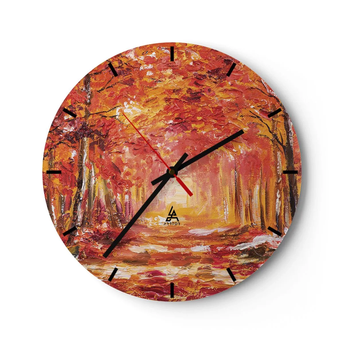 Orologio da parete - Orologio in Vetro - Foresta autunnale nelle calde tonalità del rosso e dell'arancione - 30x30cm - Foresta di rame - Decorazione murale moderna per soggiorno, cucina e camera da letto ARTTOR