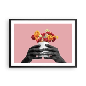 Poster in cornice nera - Mani che tengono un mazzo di fiori colorati - 70x50cm - Apoteosi di vita - Decorazione murale moderna per soggiorno e camera da letto ARTTOR