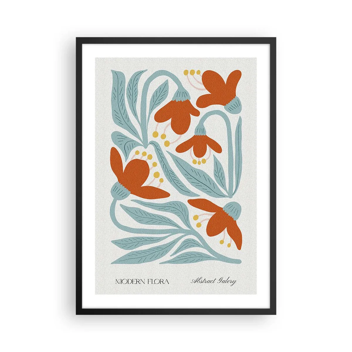 Poster in cornice nera - Fiori decorativi nei toni dell'arancione e del blu - 50x70cm - Verso la terra, verso il sole - Decorazione murale moderna per soggiorno e camera da letto ARTTOR