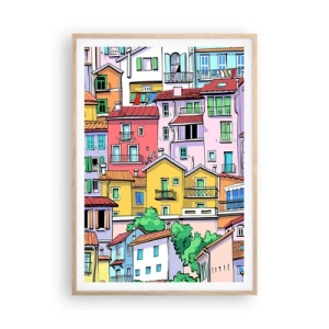 Poster in cornice rovere chiaro - Città allegra - 70x100 cm