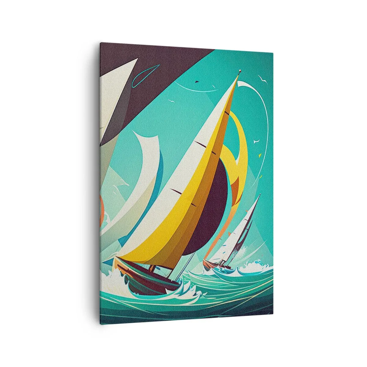 Quadro su tela - Stampe su Tela - Un'illustrazione dinamica di barche a vela in un mare in tempesta. - 70x100cm - Compagne degli elementi - Decorazione murale moderna per soggiorno e camera da letto ARTTOR