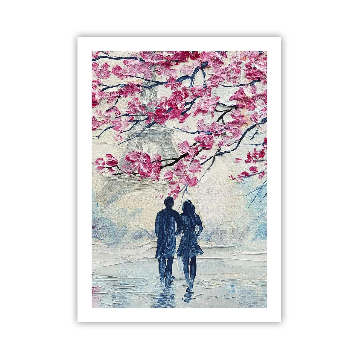 Poster - Una coppia sotto rami fioriti in un paesaggio romantico - 50x70cm - Passeggiata romantica - Decorazione murale moderna per soggiorno e camera da letto ARTTOR