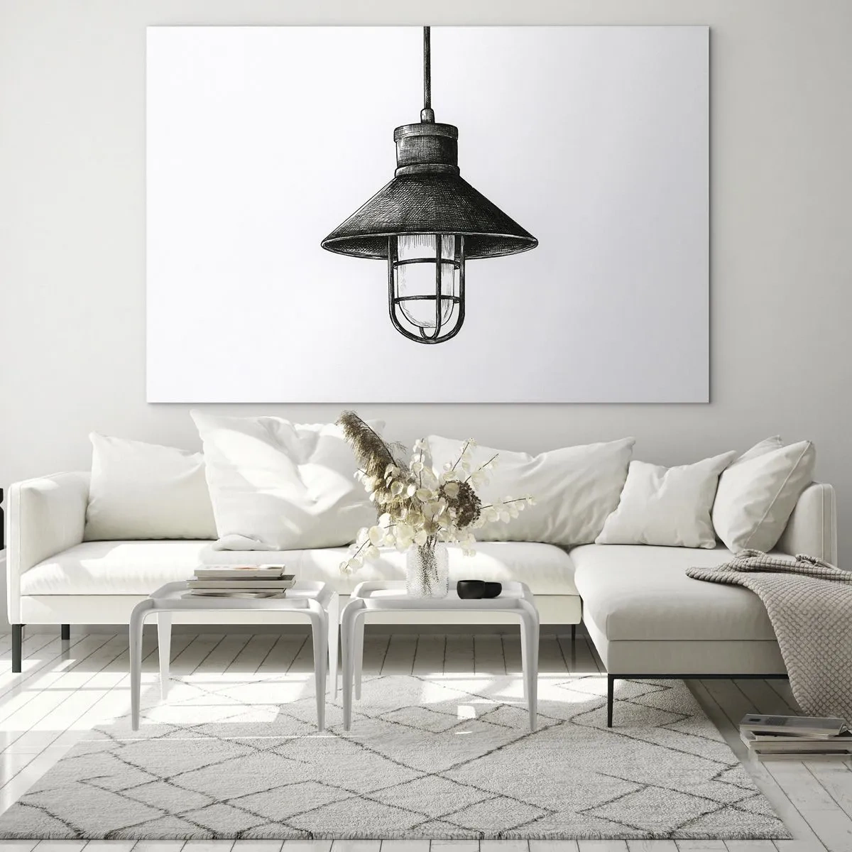 Quadro su vetro - Lampada a sospensione in stile industriale nero - 100x70cm - Come tanti anni fa... - Decorazione murale moderna per soggiorno e camera da letto ARTTOR