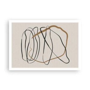 Poster - Linee artistiche in nero e oro su uno sfondo chiaro - 100x70cm - Composizione: danza intricata - Decorazione murale moderna per soggiorno e camera da letto ARTTOR