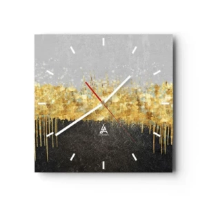 Orologio da parete - Orologio in Vetro - Composizione astratta nei toni dell'oro e del nero - 30x30cm - Nel profondo e verso l'alto - Decorazione murale moderna per soggiorno e camera da letto ARTTOR