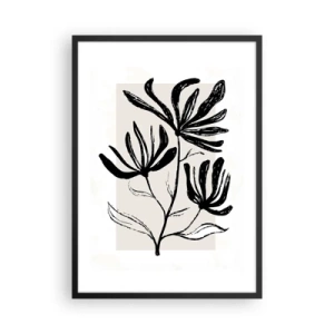 Poster in cornice nera - Illustrazione in bianco e nero di fiori su sfondo beige - 50x70cm - Uno schizzo per l'erbario - Decorazione murale moderna per soggiorno e camera da letto ARTTOR