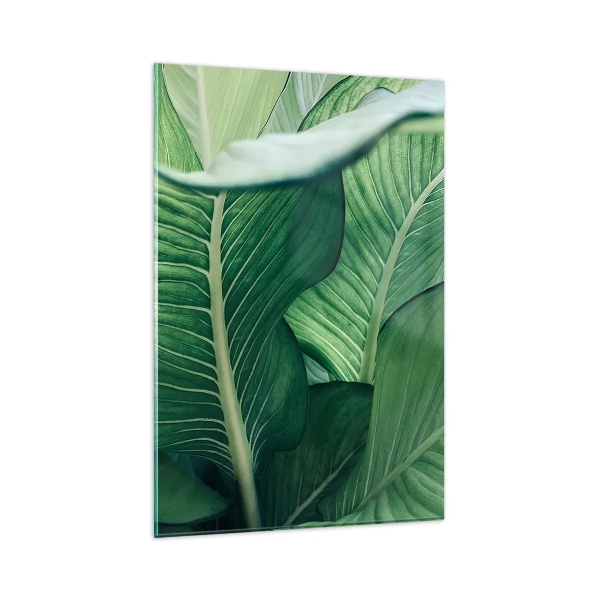 Quadro su vetro - Foglie verdi con dettagli e struttura espressivi - 80x120cm - Una vita intensamente verde - Decorazione murale moderna per soggiorno e camera da letto ARTTOR