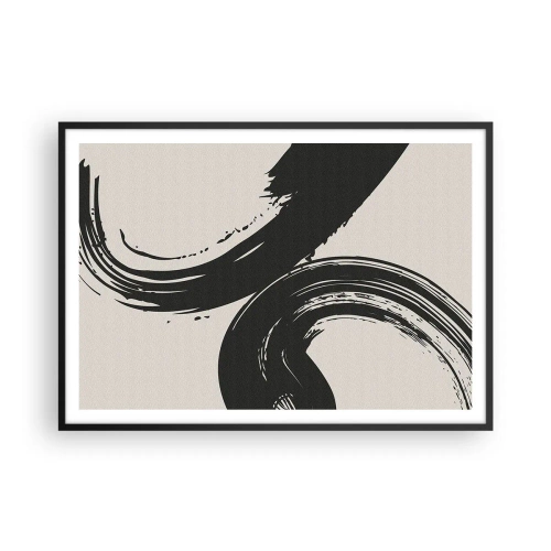Poster in cornice nera - Pennellate dinamiche in nero su sfondo chiaro - 100x70cm - Energico e circolare - Decorazione murale moderna per soggiorno e camera da letto ARTTOR