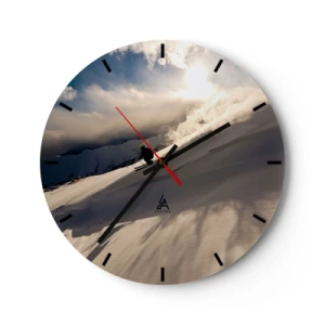 Orologio da parete - Orologio in Vetro - Uno sciatore su un pendio innevato al sole - 30x30cm - Sfida dei monti accettata - Decorazione murale moderna per soggiorno, cucina e camera da letto ARTTOR