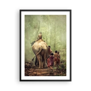 Poster in cornice nera - Bambini e un elefante nella foresta pluviale - 50x70cm - Il nuovo Libro della Giungla - Decorazione murale moderna per soggiorno e camera da letto ARTTOR