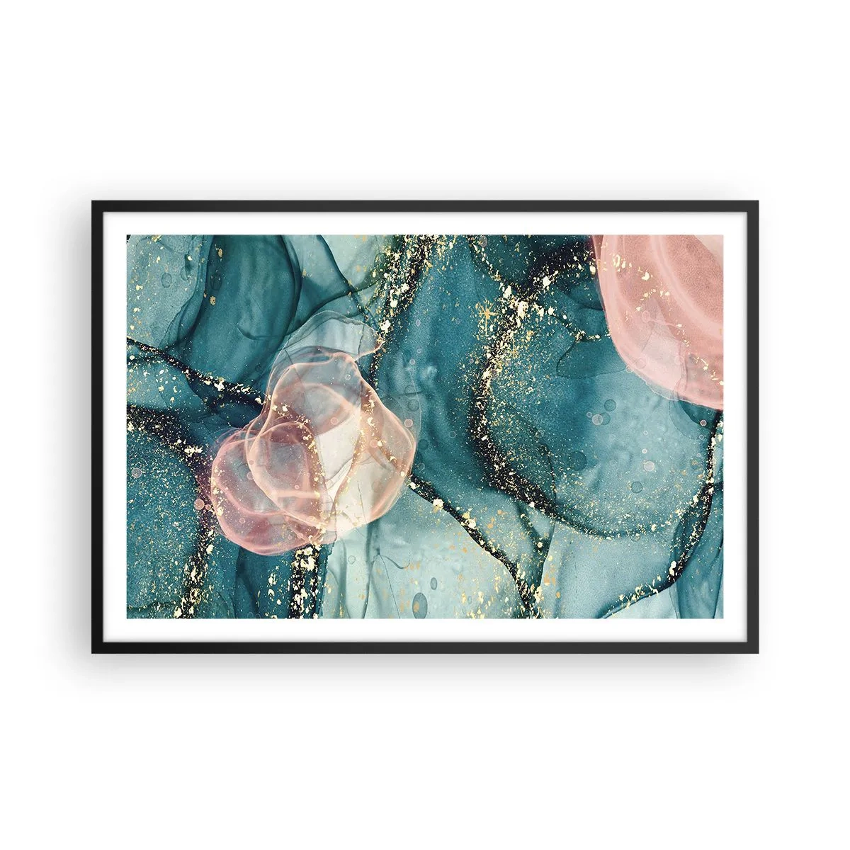 Poster in cornice nera - Blu di seta, rosa di tulle - 91x61 cm