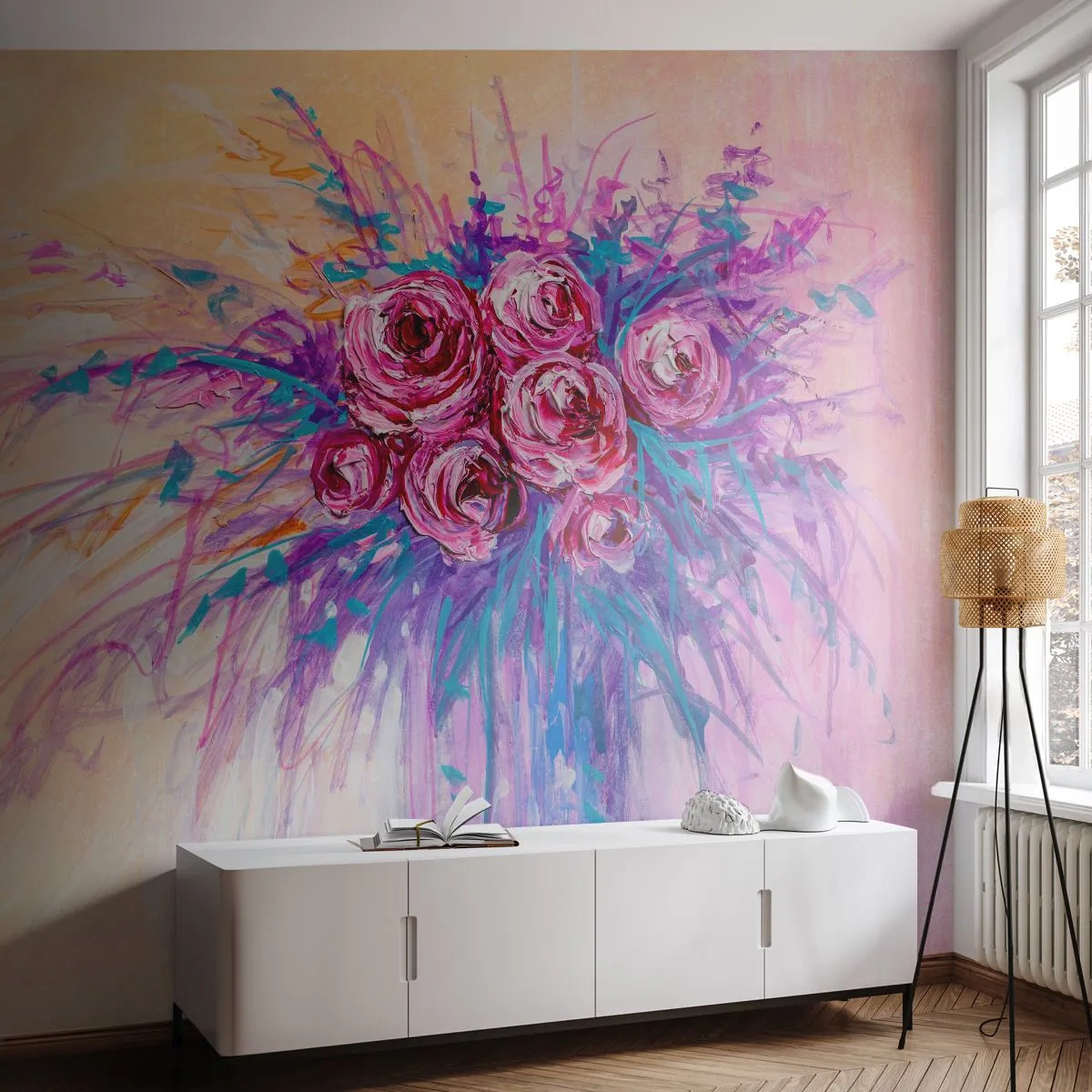 Fotomurali Autoadesivo Deluxe Sticker - Fontana rosa - Fiori, Mazzo di fiori, Rosa - 500x350 cm