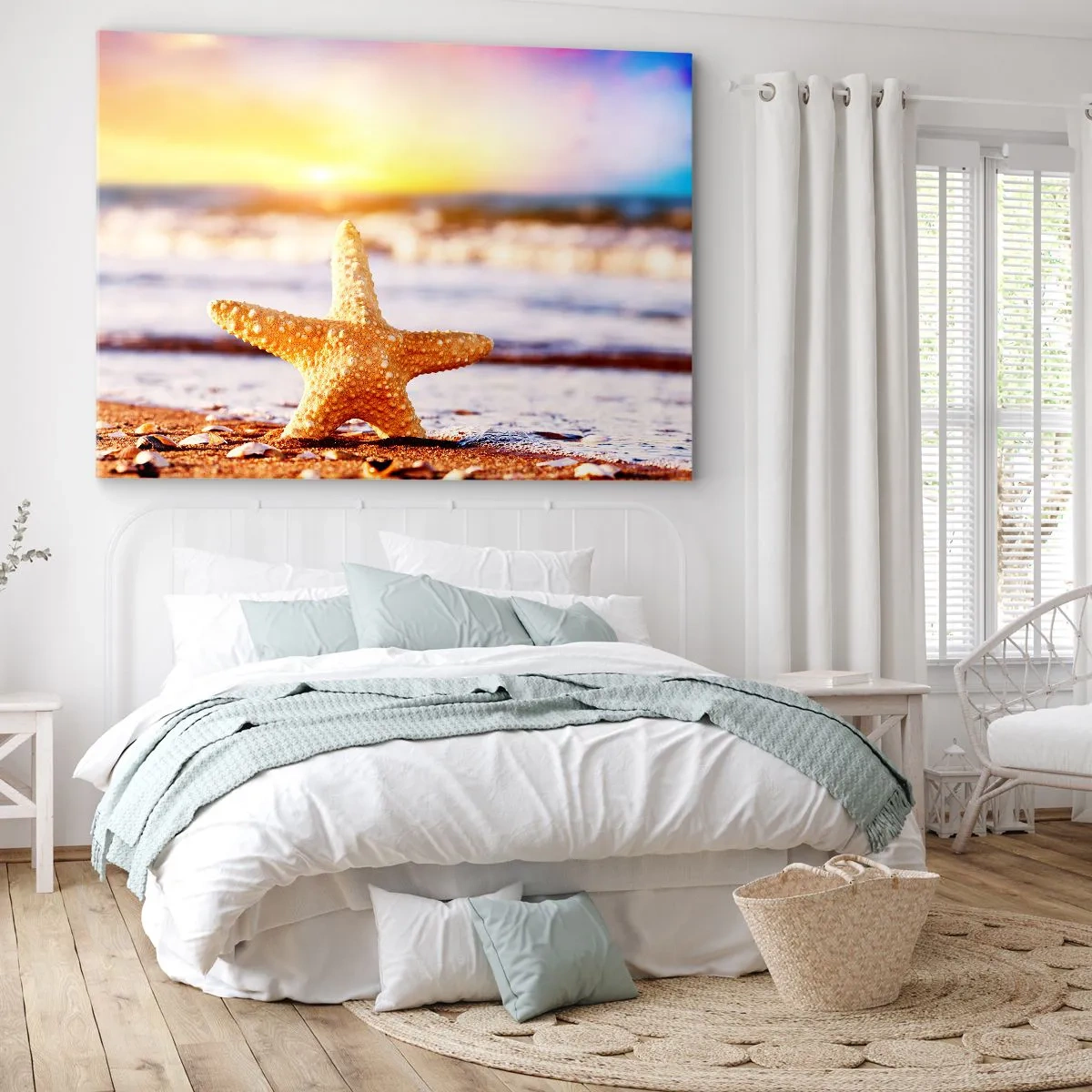 Quadro su tela - Stampe su Tela - Una stella marina su una spiaggia sabbiosa al chiarore del sole al tramonto - 120x80cm - Regalo del mare - Decorazione murale moderna per soggiorno e camera da letto ARTTOR