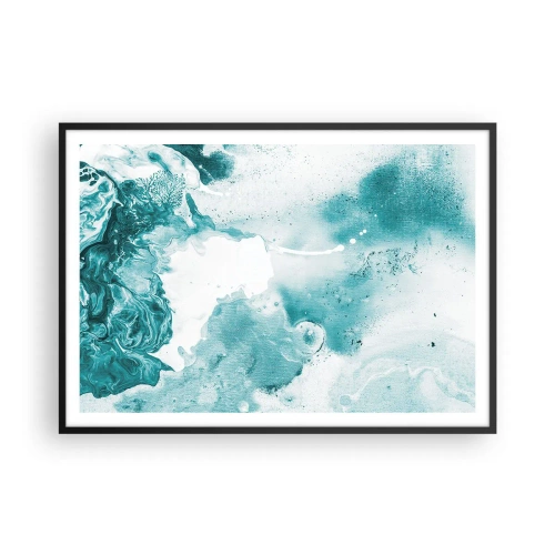 Poster in cornice nera - Astrazione nei toni del blu con delicati accenti di bianco - 100x70cm - Palude blu - Decorazione murale moderna per soggiorno e camera da letto ARTTOR