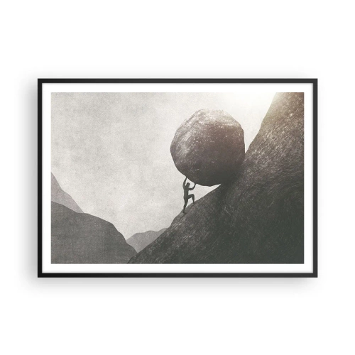 Poster in cornice nera - Un uomo che scala un enorme masso su una collina - 100x70cm - Credo contro ogni speranza - Decorazione murale moderna per soggiorno e camera da letto ARTTOR