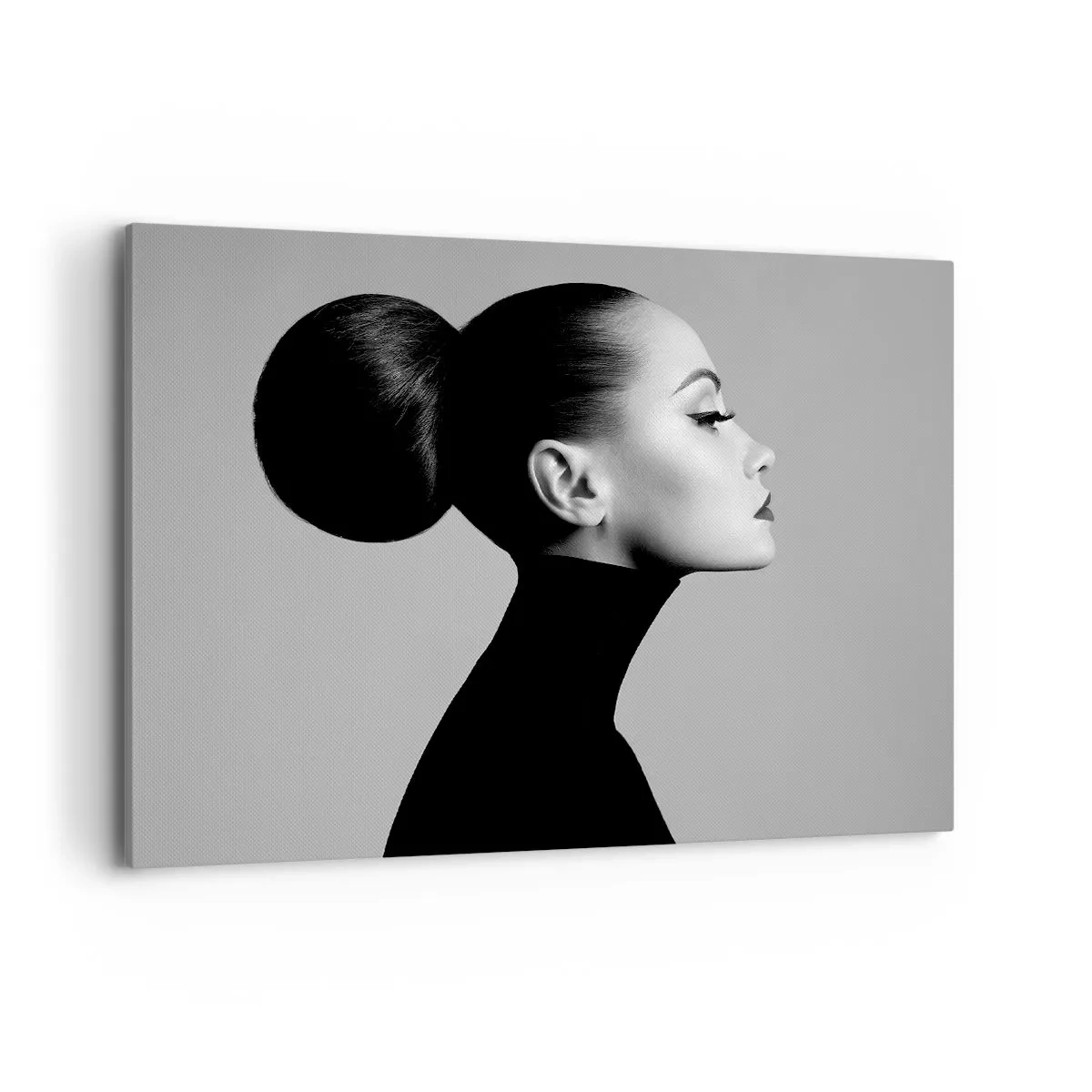 Quadro su tela - Stampe su Tela - Profilo di una donna in bianco e nero con un elegante chignon - 100x70cm - La Nefertiti di oggi - Decorazione murale moderna per soggiorno e camera da letto ARTTOR