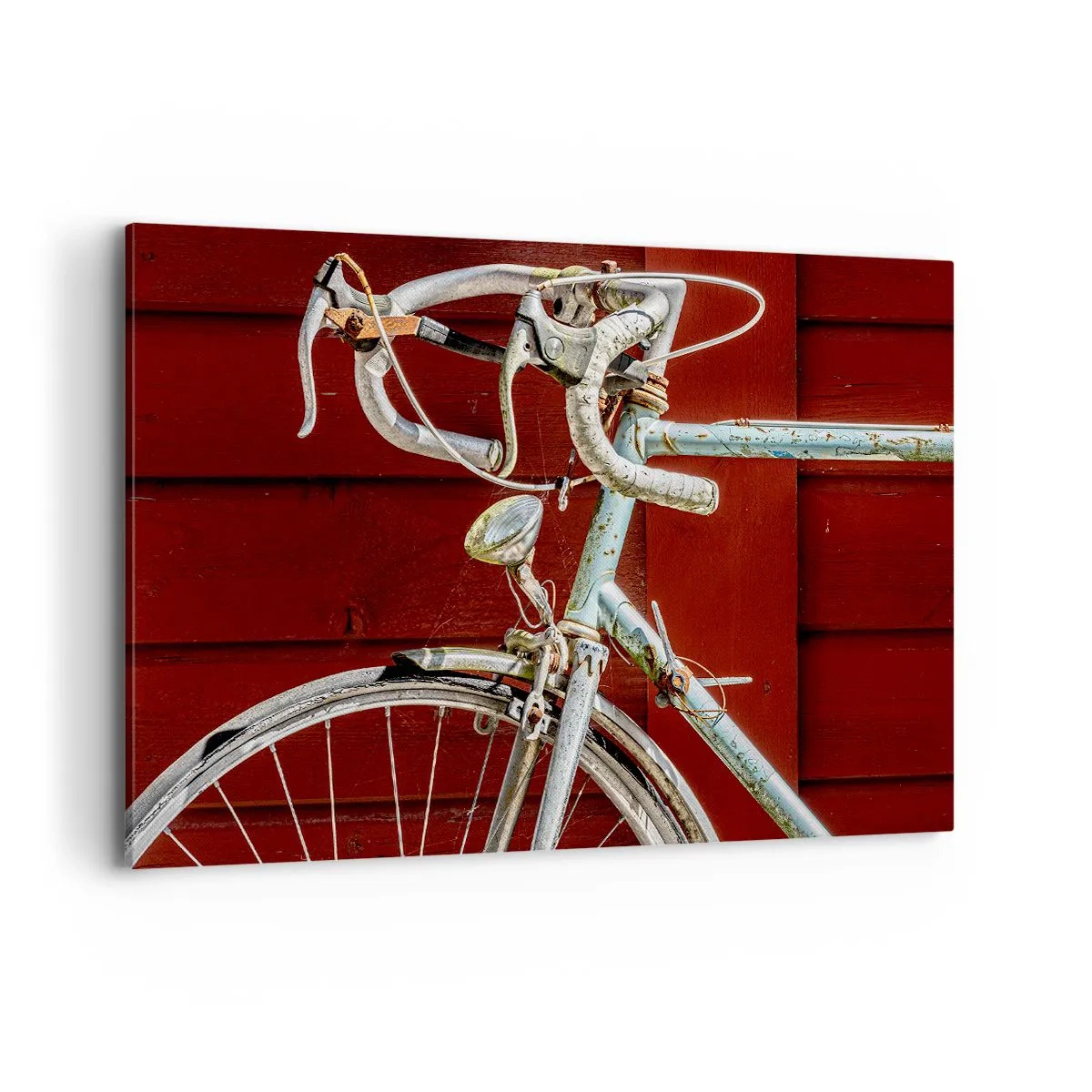 Quadro su tela - Stampe su Tela - Una bicicletta d'epoca contro un muro di legno rosso - 120x80cm - Creata per la vittoria - Decorazione murale moderna per soggiorno e camera da letto ARTTOR