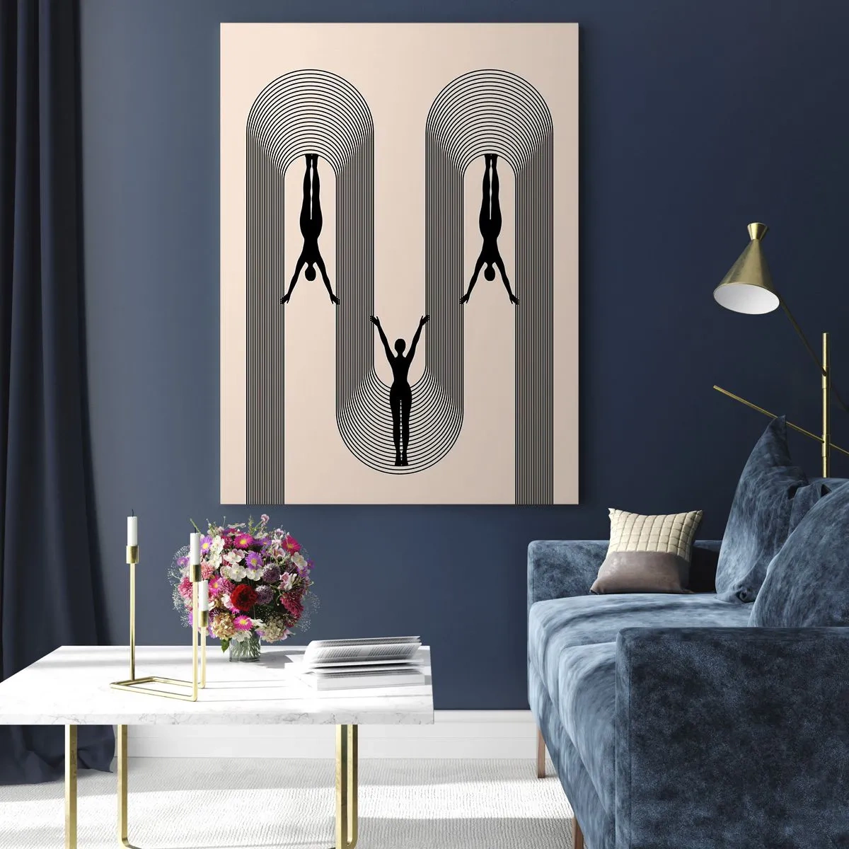 Quadro su vetro - Silhouette geometriche su sfondo beige - 80x120cm - Sottosopra - Decorazione murale moderna per soggiorno e camera da letto ARTTOR