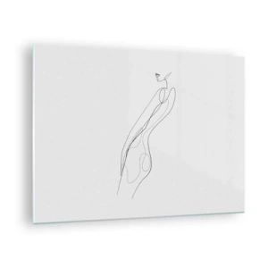 Quadro su vetro - Una linea minimalista che raffigura una silhouette femminile - 70x50cm - Appena una promessa - Decorazione murale moderna per soggiorno e camera da letto ARTTOR