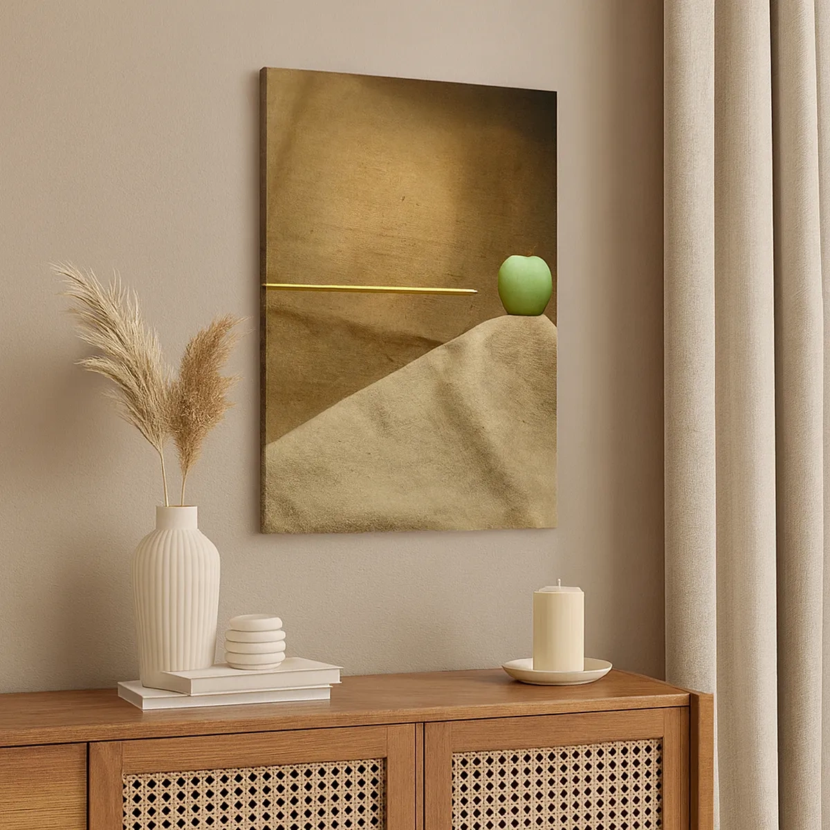 Quadro su tela - Stampe su Tela - Mela verde su tessuto con una freccia che crea una composizione - 50x70cm - Evocare lo spirito di Guglielmo Tell - Decorazione murale moderna per soggiorno e camera da letto ARTTOR