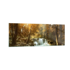 Quadro su vetro - Paesaggio autunnale con cascata - 140x50cm - Cascata nel parco - Decorazione murale moderna per soggiorno e camera da letto ARTTOR