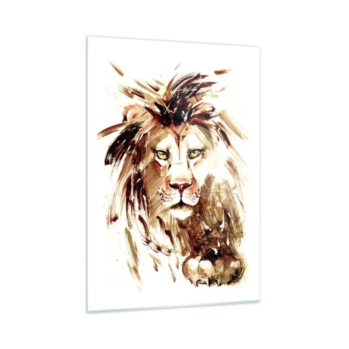 Quadro su vetro - Ritratto ad acquerello di un leone su sfondo bianco - 50x70cm - Forza e dignità - Decorazione murale moderna per soggiorno e camera da letto ARTTOR