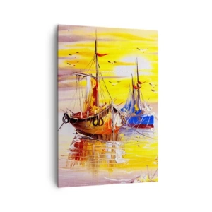Quadro su tela - Stampe su Tela - Una scena pittorica di barche su un mare calmo - 70x100cm - Meritato riposo nel porto - Decorazione murale moderna per soggiorno e camera da letto ARTTOR