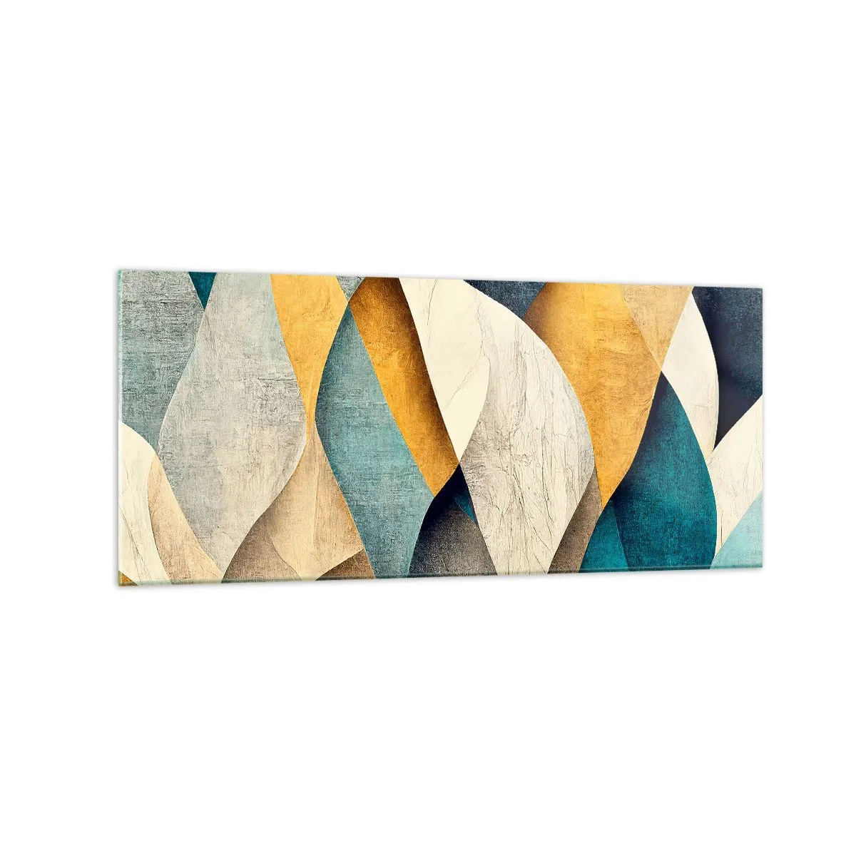 Quadro su vetro - Onde astratte nei toni del blu e dell'oro - 120x50cm - Ritmo e ondulazioni - Decorazione murale moderna per soggiorno e camera da letto ARTTOR