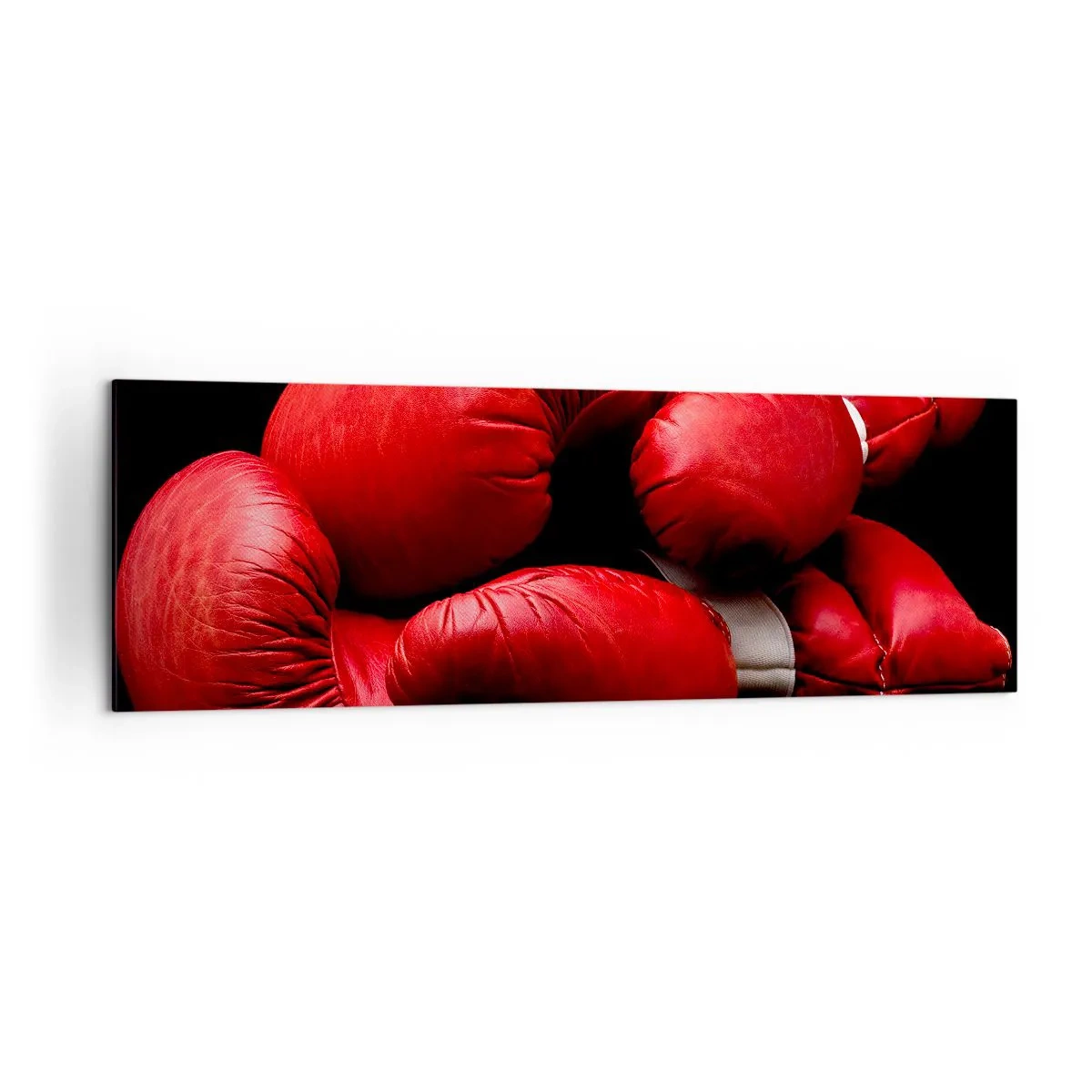 Quadro su tela - Stampe su Tela - Guantoni da boxe rossi su sfondo nero - 160x50cm - Dopo le emozioni del combattimento - Decorazione murale moderna per soggiorno e camera da letto ARTTOR